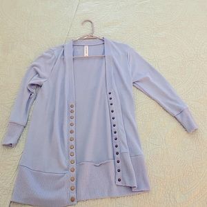 3/4 length light blue button down sweater size medium